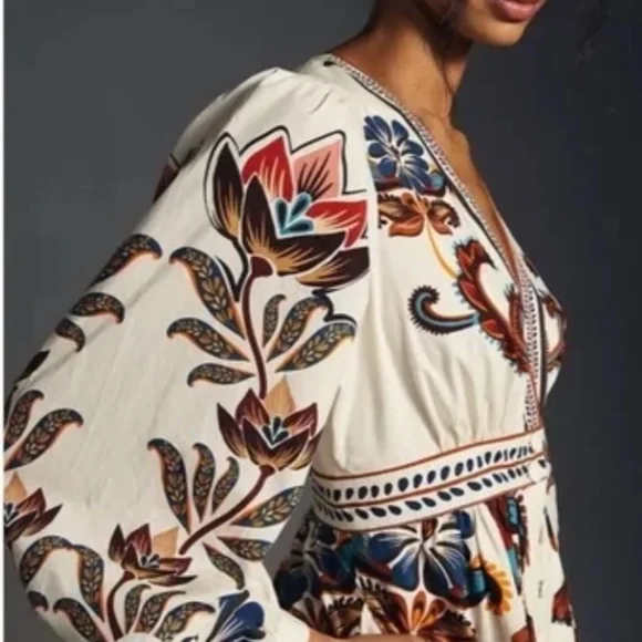 NEW FARM Rio cream with florals maxi dress, XXS, GD1192 - Picture 2 of 6